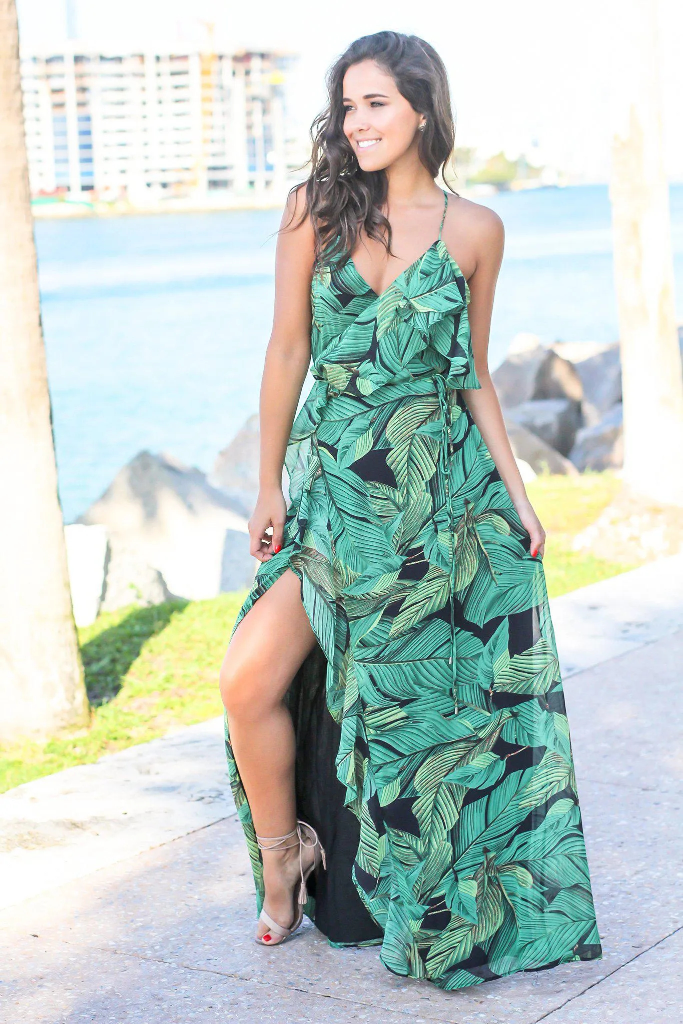 Green Tropical Wrap Dress