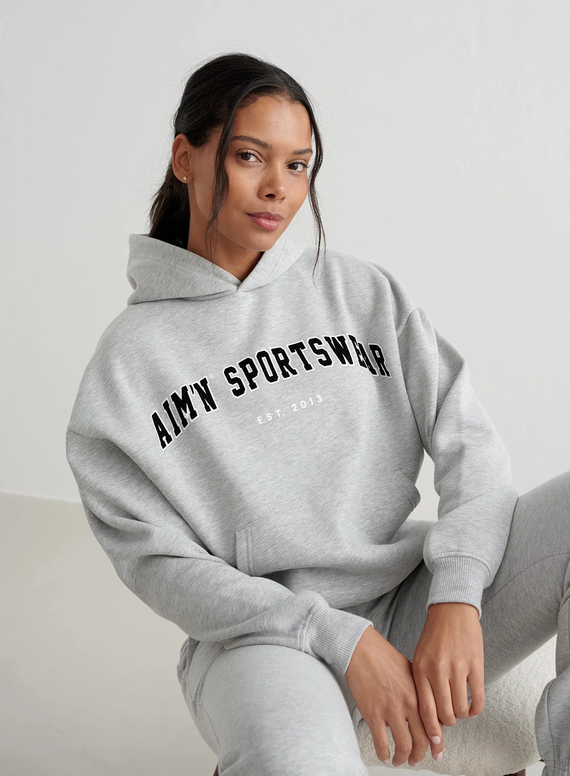 Grey Melange Varsity Sweat set