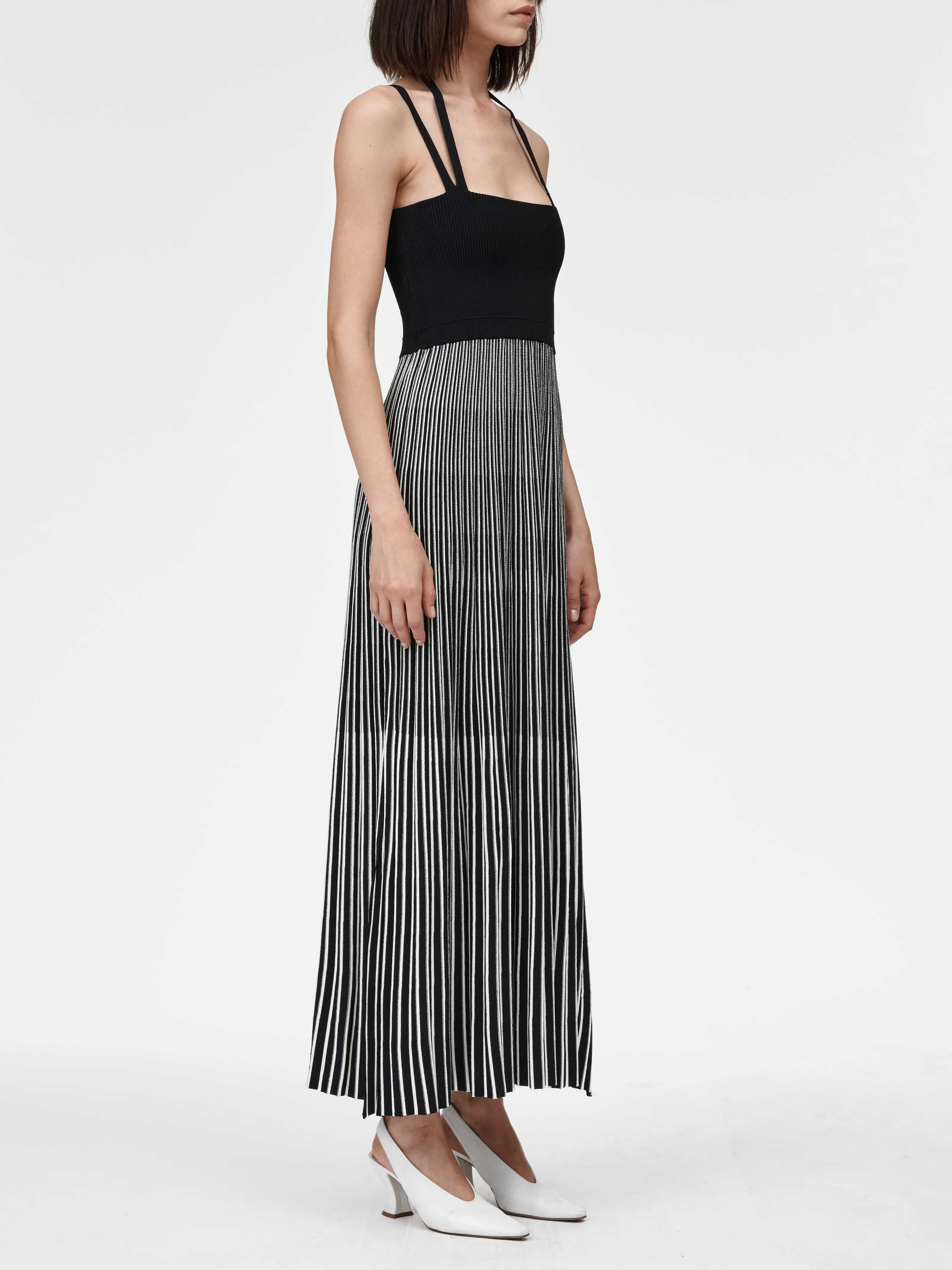 Halter Neck Dress in Black Stripe