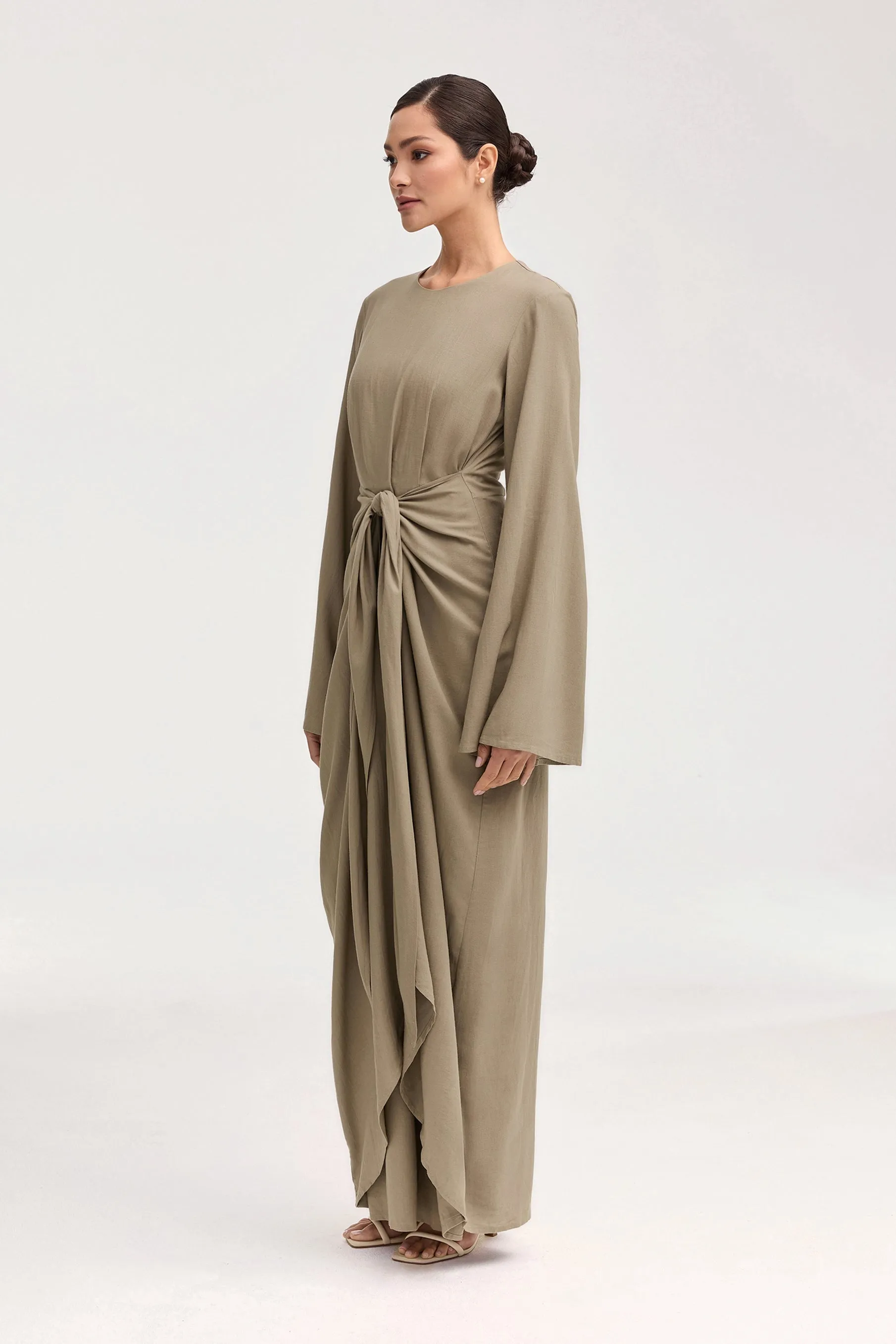 Hanadi Linen Wrap Maxi Dress - Desert Sage