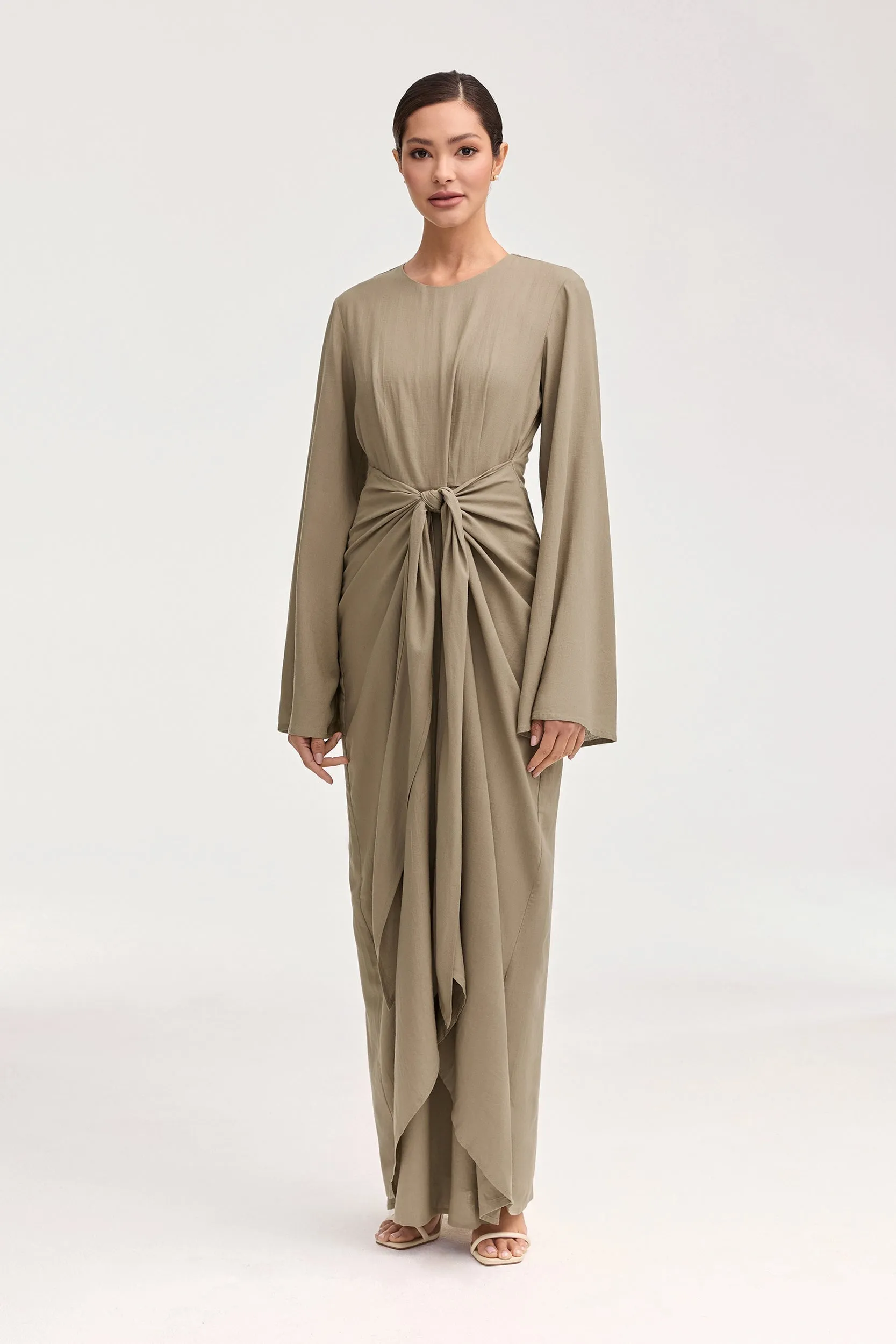 Hanadi Linen Wrap Maxi Dress - Desert Sage