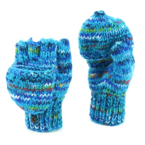 Hand Knitted Wool Shooter Gloves - SD Bright Blue Mix