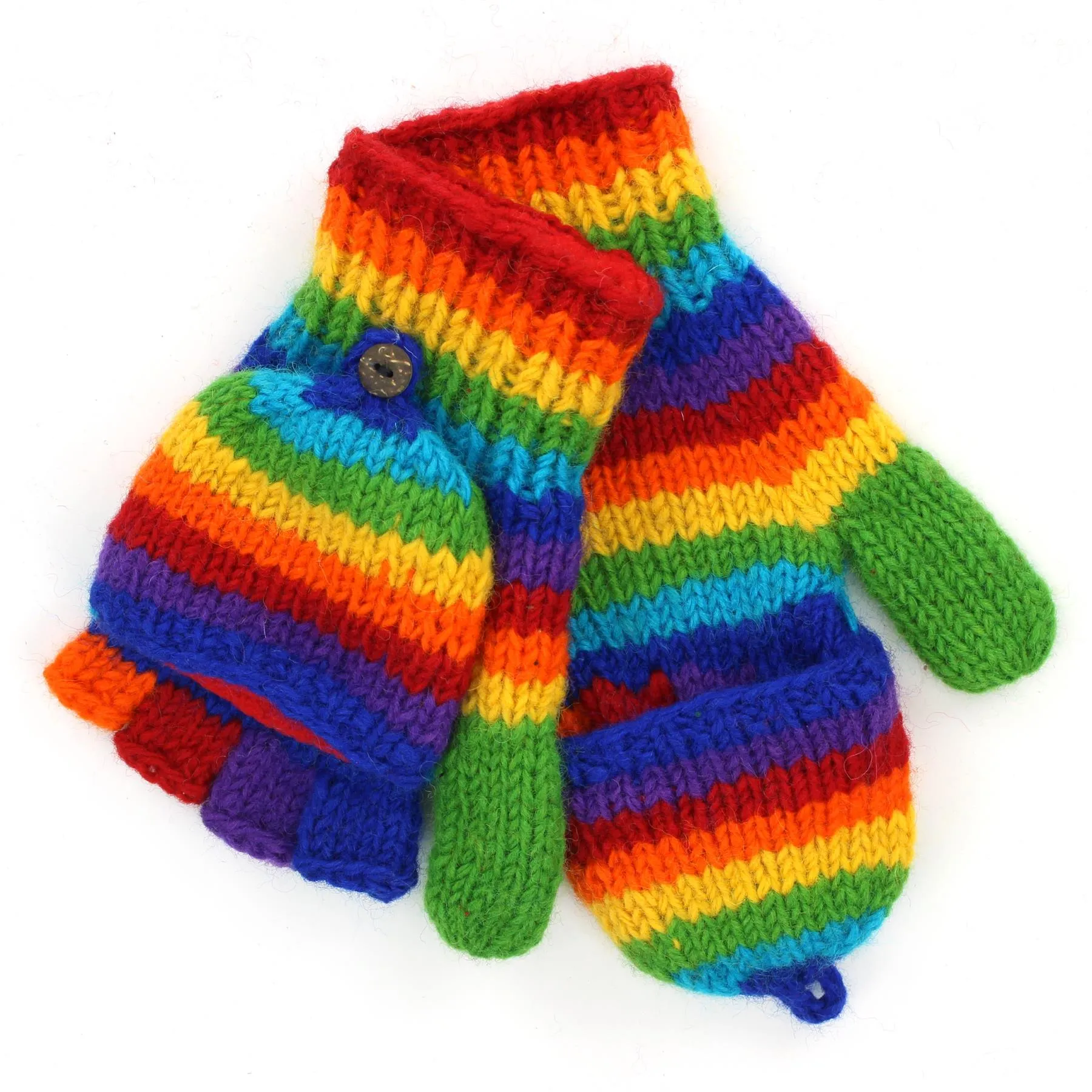 Hand Knitted Wool Shooter Gloves - Stripe Bright Rainbow