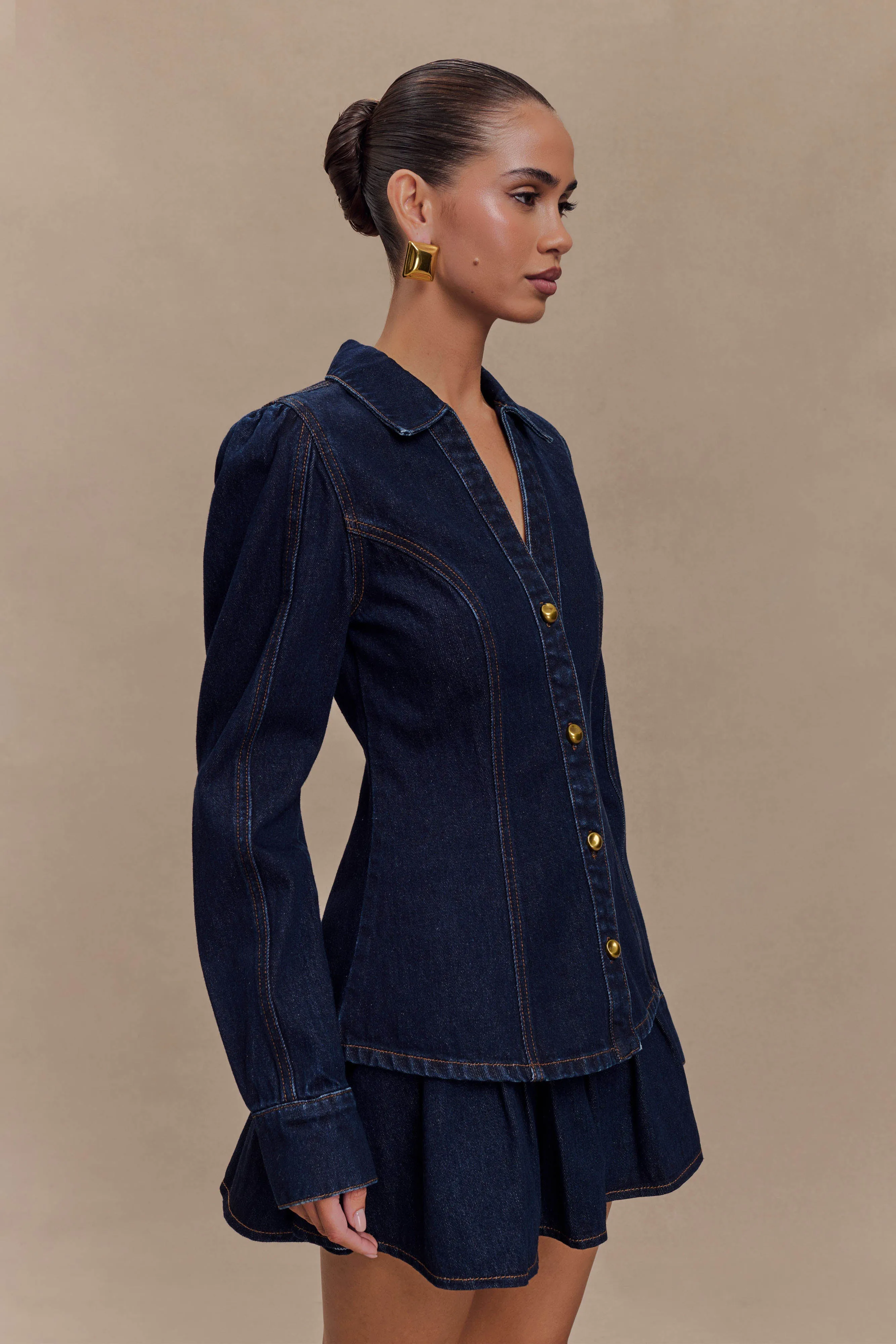 Hilary Long Sleeve Denim Top - Indigo Blue