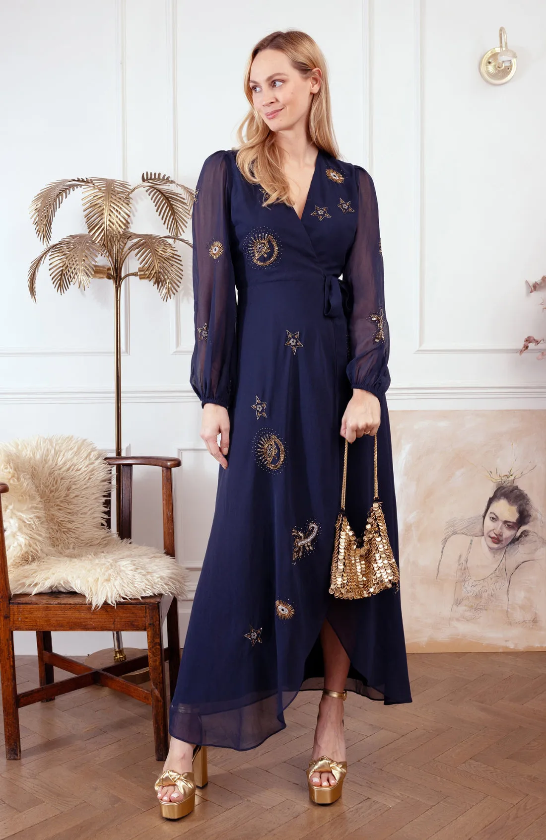 Hope & Ivy The Kai Embellished Wrap Dress