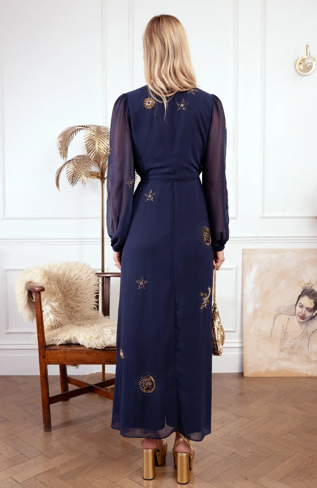 Hope & Ivy The Kai Embellished Wrap Dress