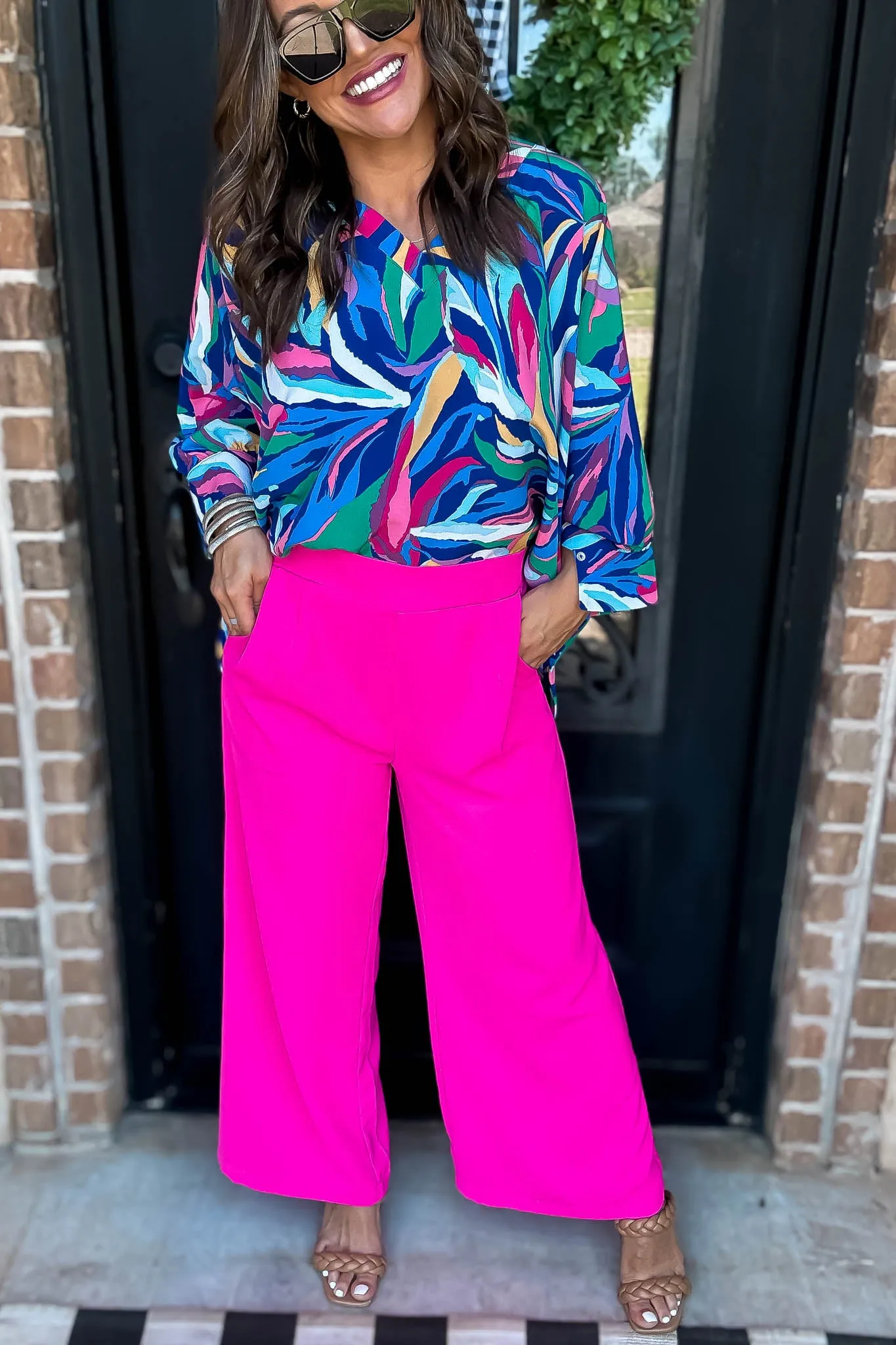 Hot Pink Solid Wide Leg Pants