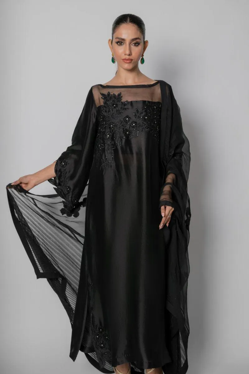 Insia Sohail - Floating Petal Black - Black - Sheesha Silk