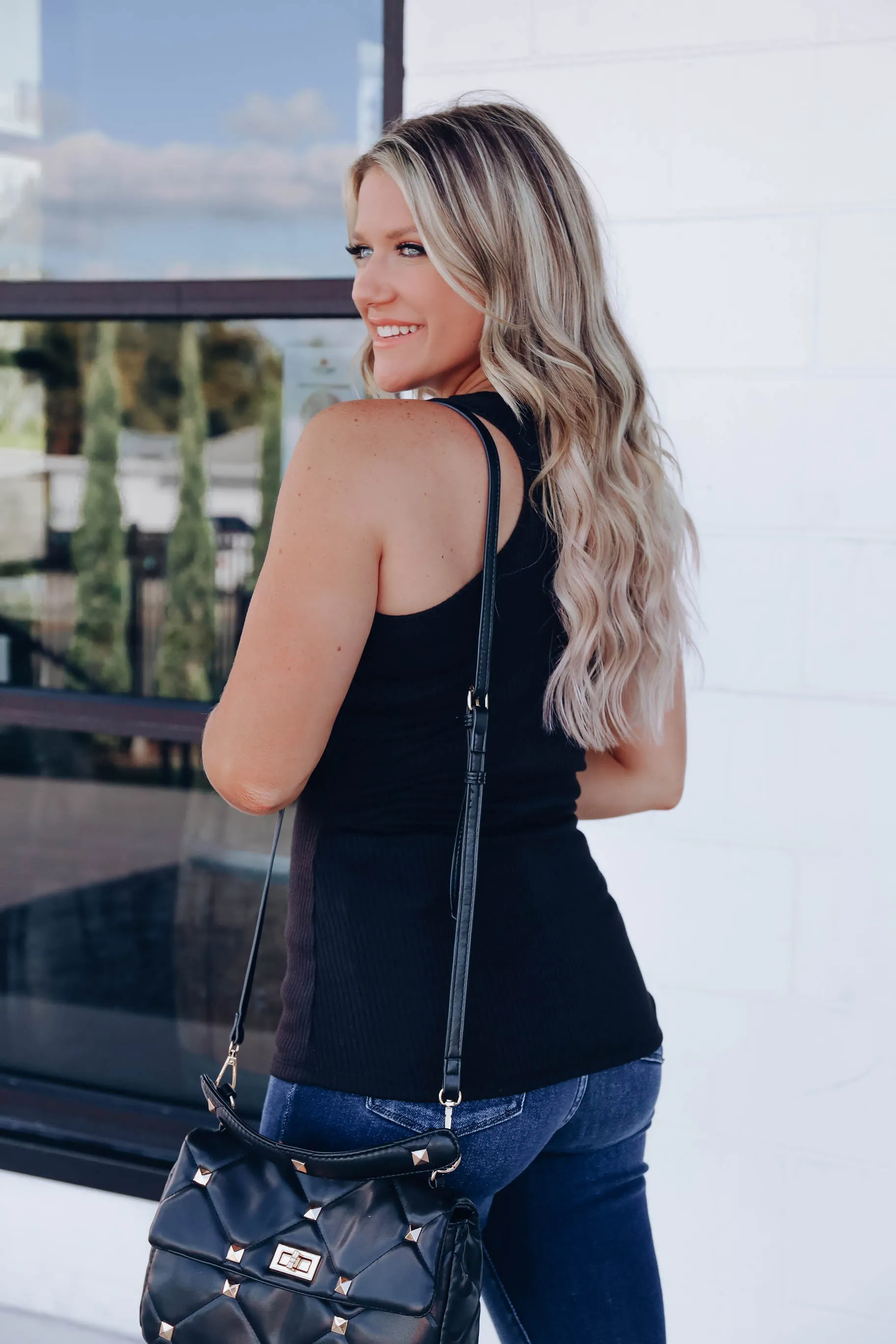 It's Essential Ribbed Racer Tank- Black