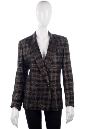 Jaeger Vintage Jacket Black with Gold and Silver Check Design Size 14