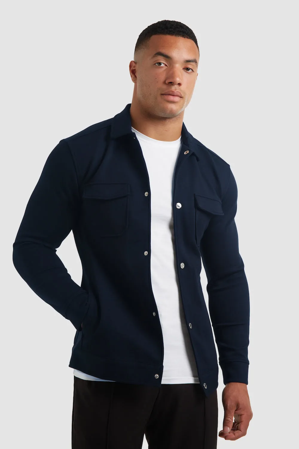 Jersey Shacket in Navy