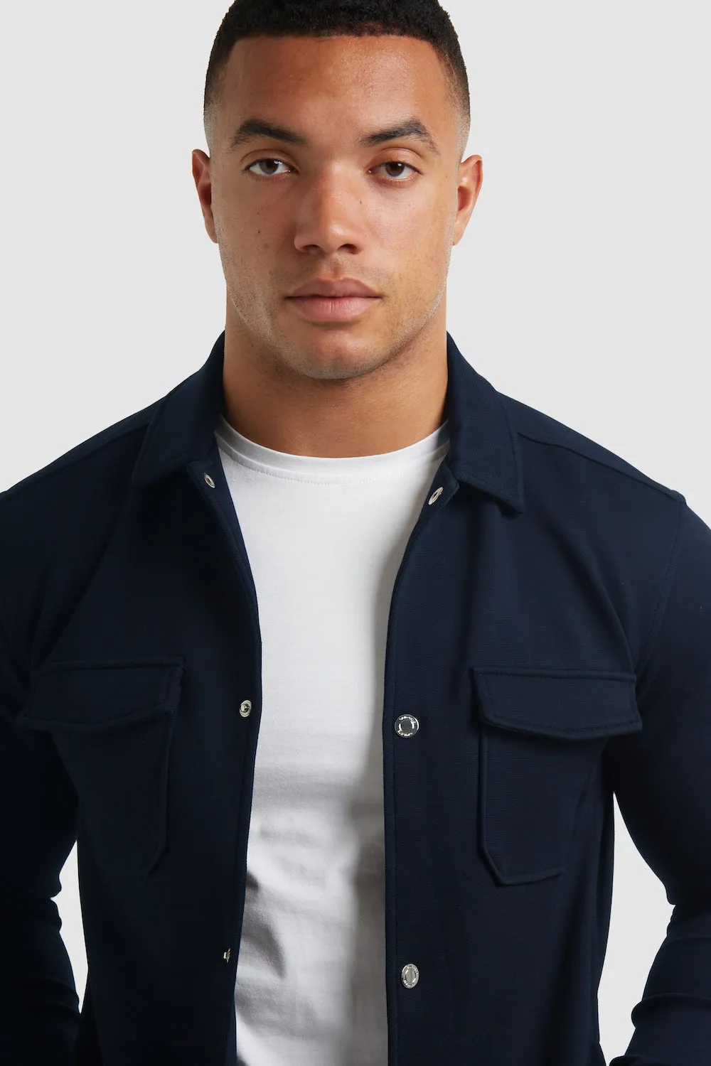 Jersey Shacket in Navy