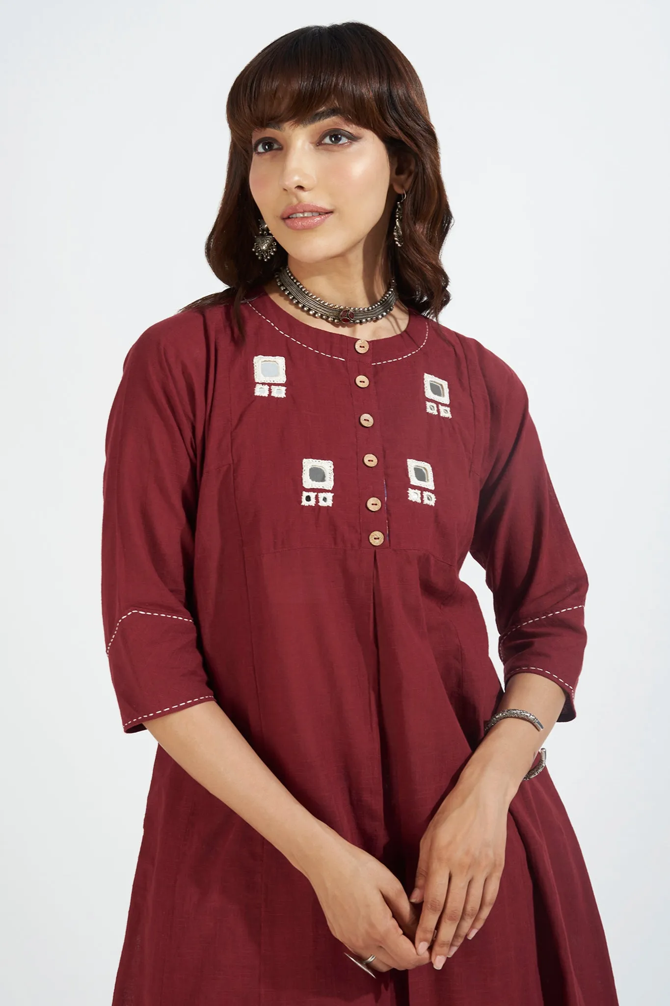 kalidar kurta - merlot maroon & ivory reflections