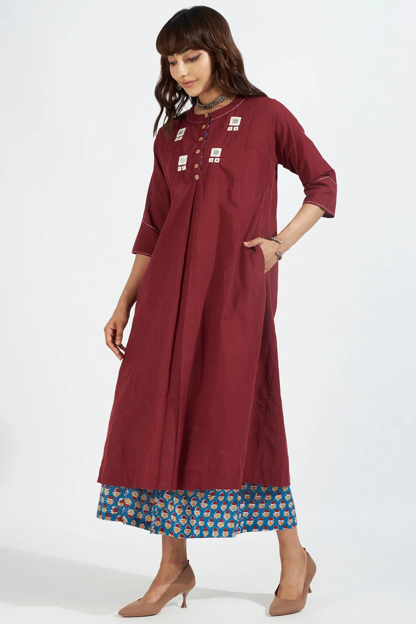 kalidar kurta - merlot maroon & ivory reflections