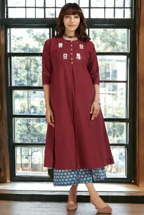 kalidar kurta - merlot maroon & ivory reflections