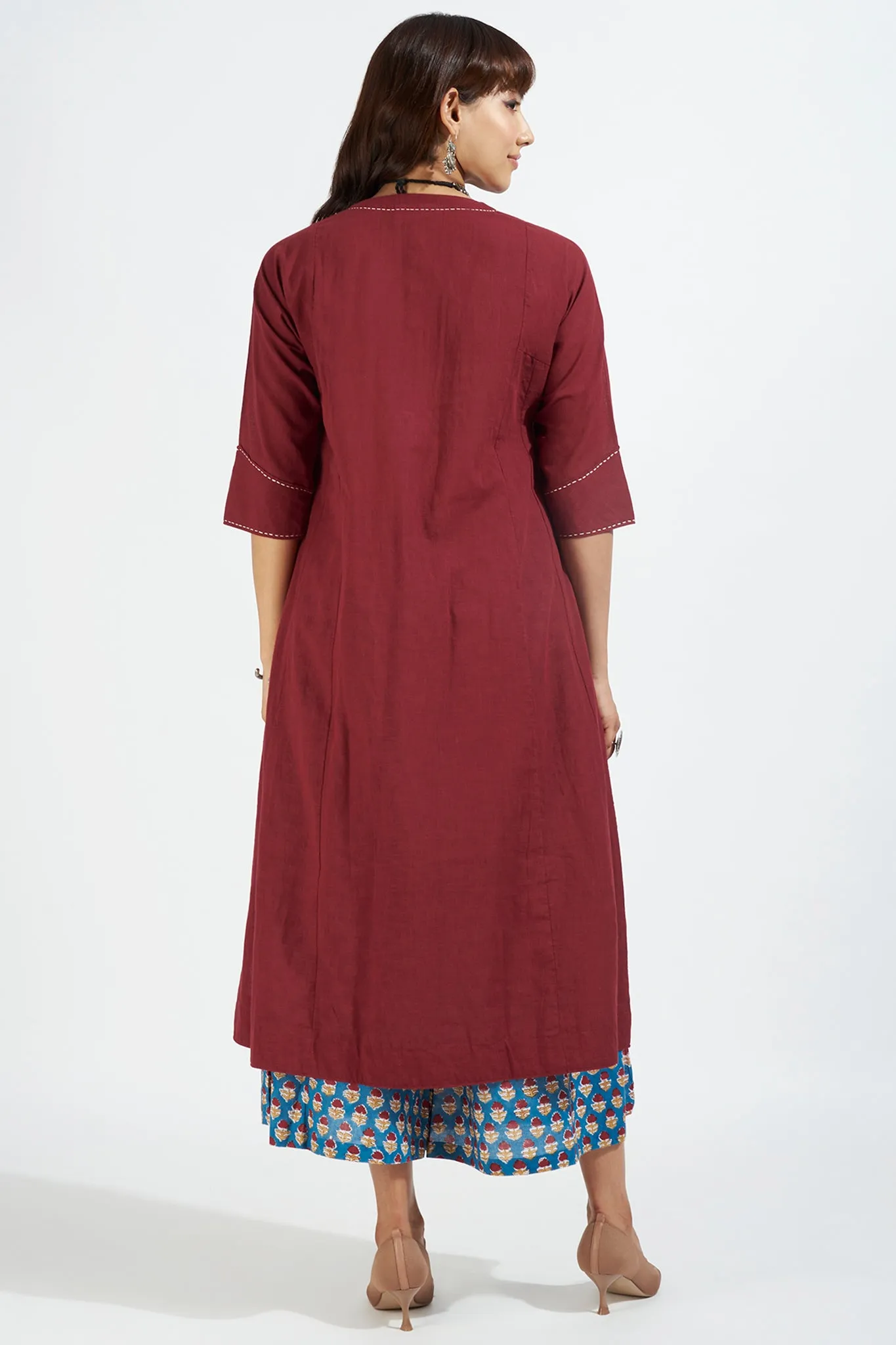 kalidar kurta - merlot maroon & ivory reflections