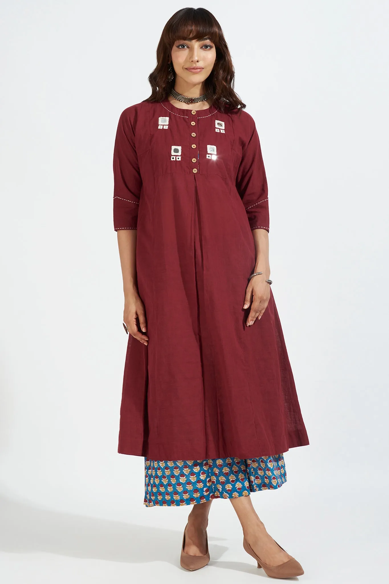 kalidar kurta - merlot maroon & ivory reflections