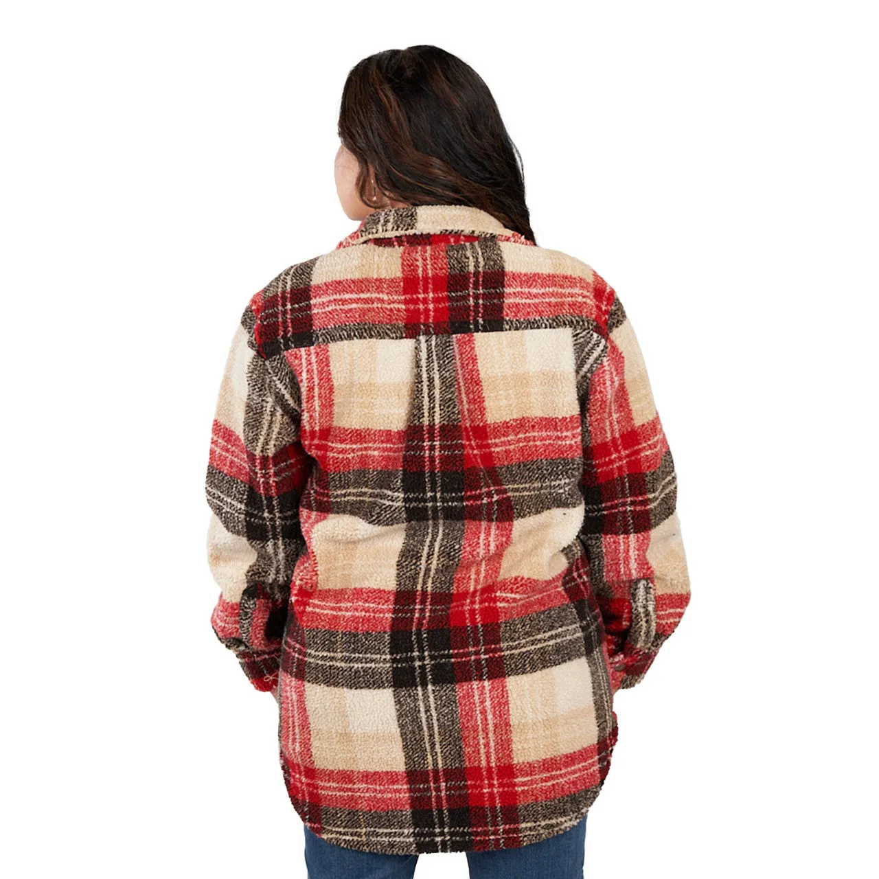 'KEY' Women's Boulevard Snap Front Shacket - Fire Brick Plaid