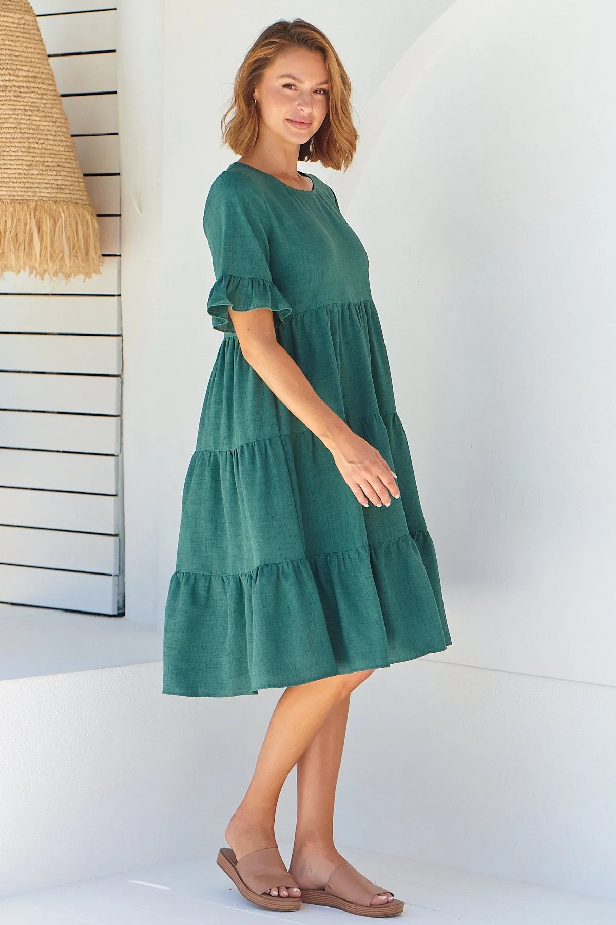 Kimberly Green Midi Tiered Dress