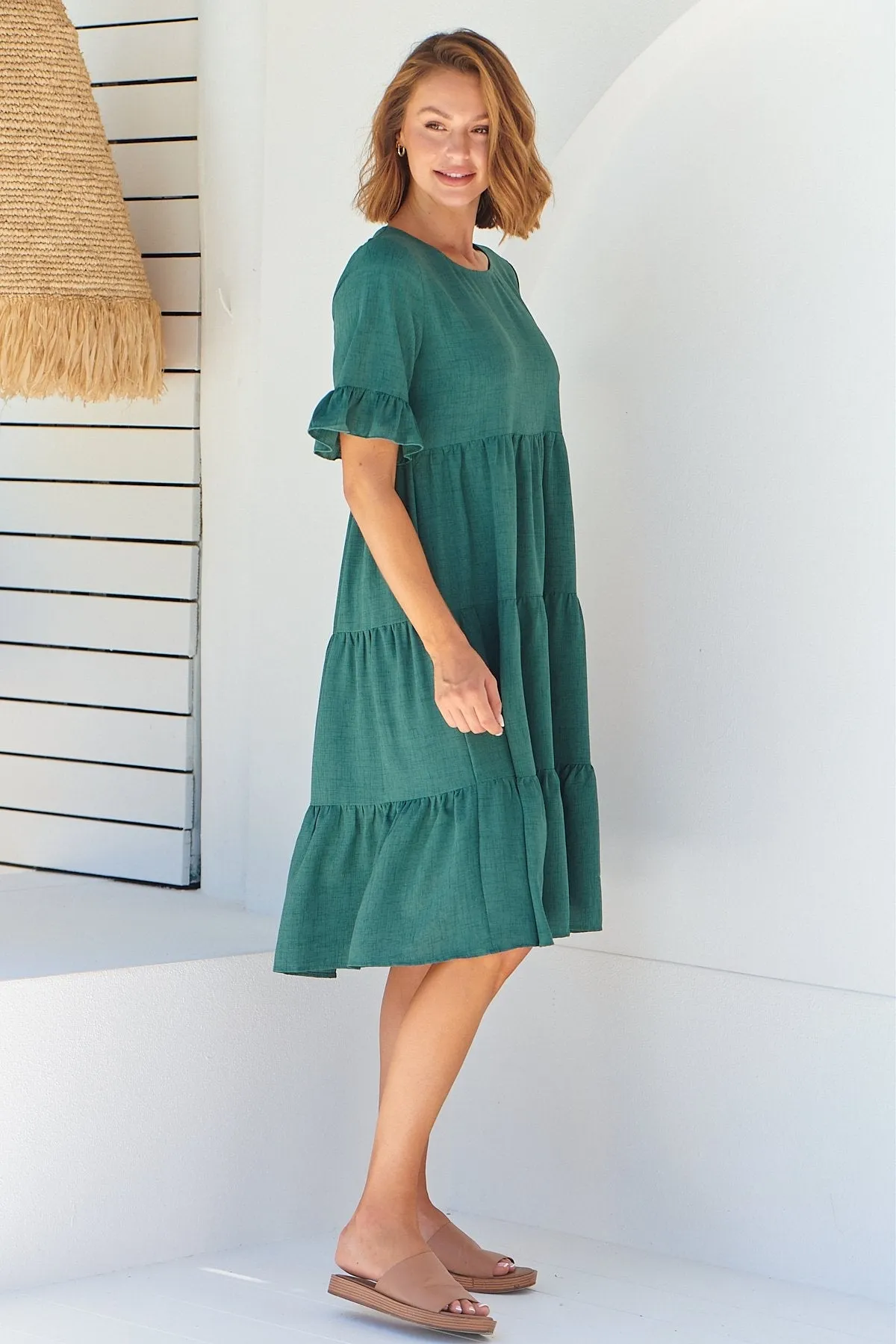 Kimberly Green Midi Tiered Dress