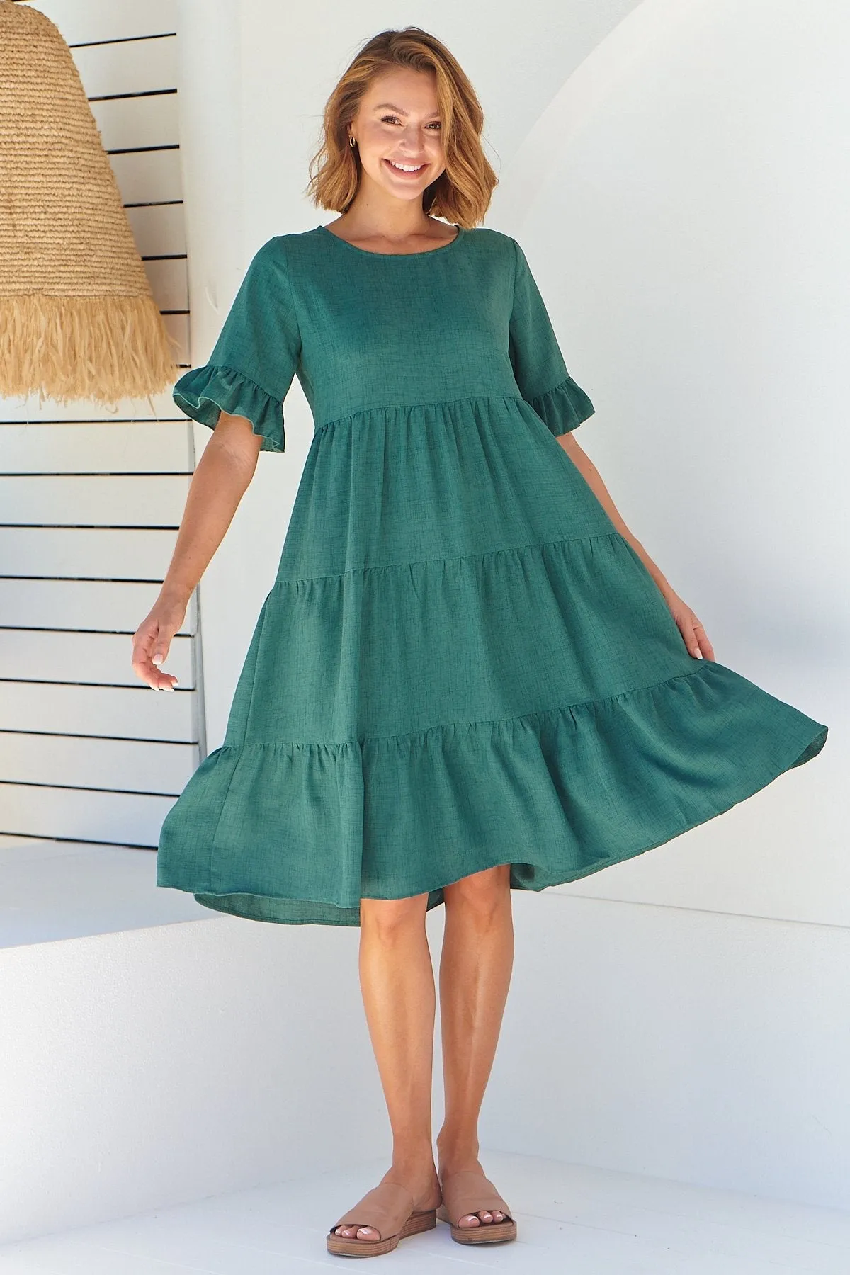 Kimberly Green Midi Tiered Dress