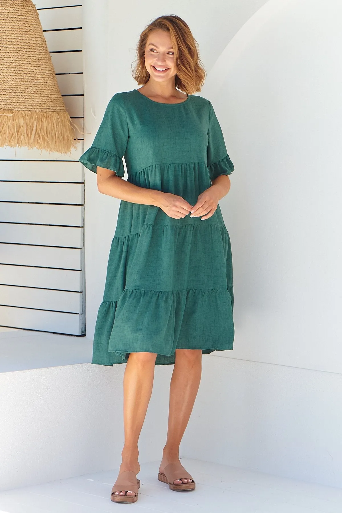 Kimberly Green Midi Tiered Dress