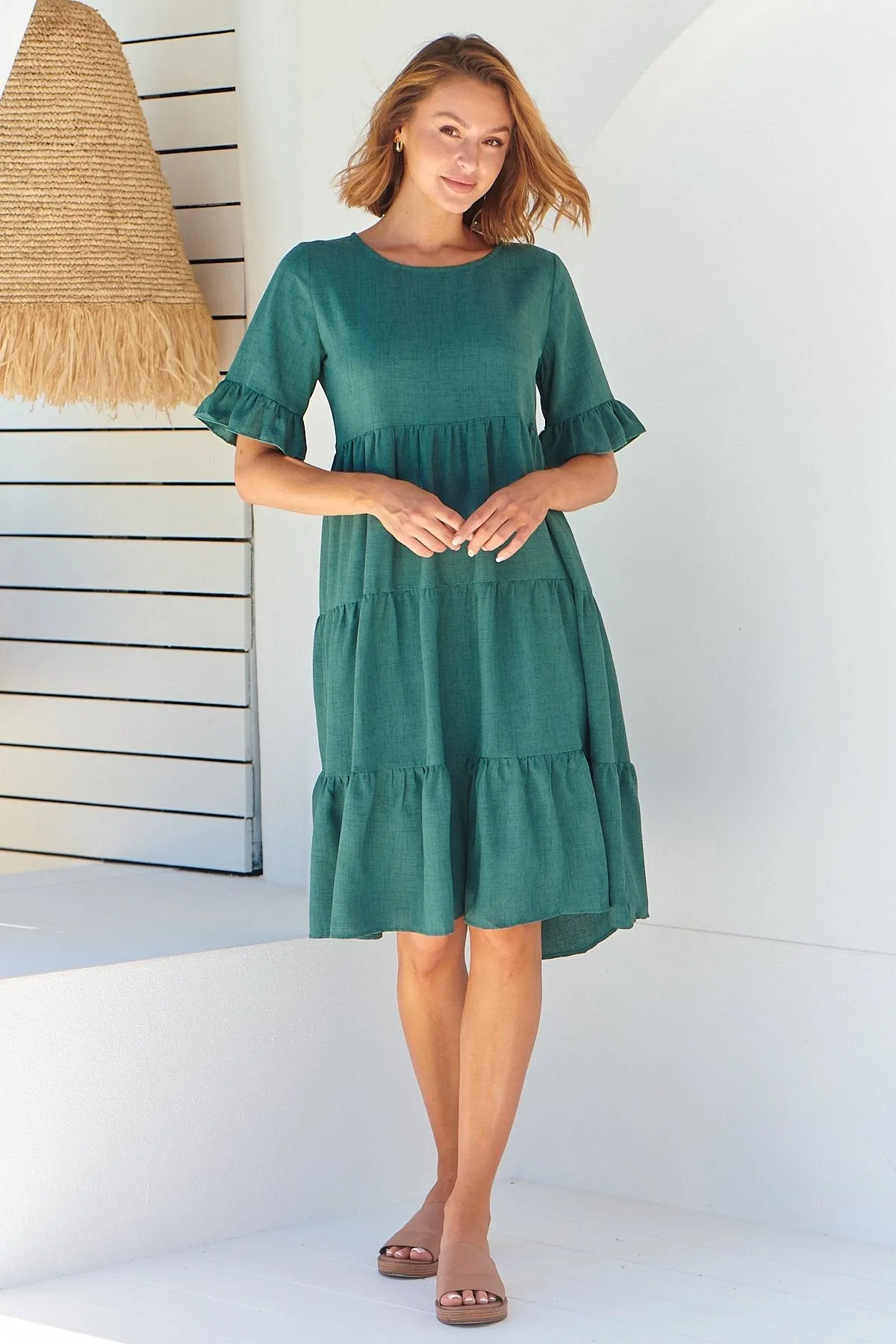 Kimberly Green Midi Tiered Dress