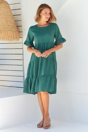 Kimberly Green Midi Tiered Dress