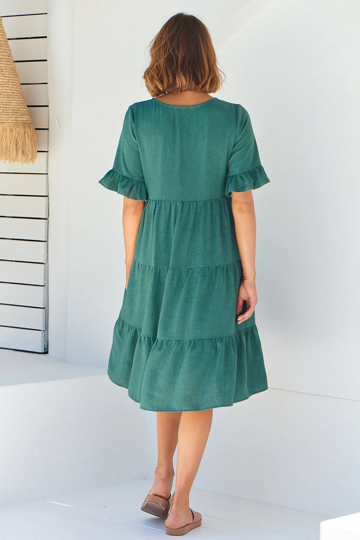 Kimberly Green Midi Tiered Dress