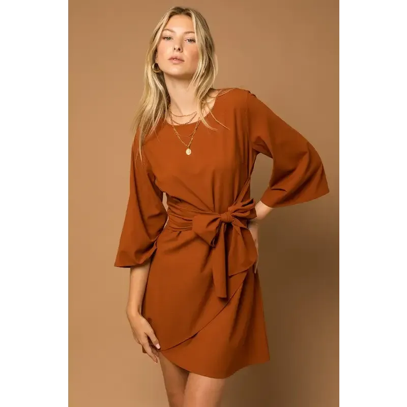 Kimono Sleeve Tie Wrap Dress