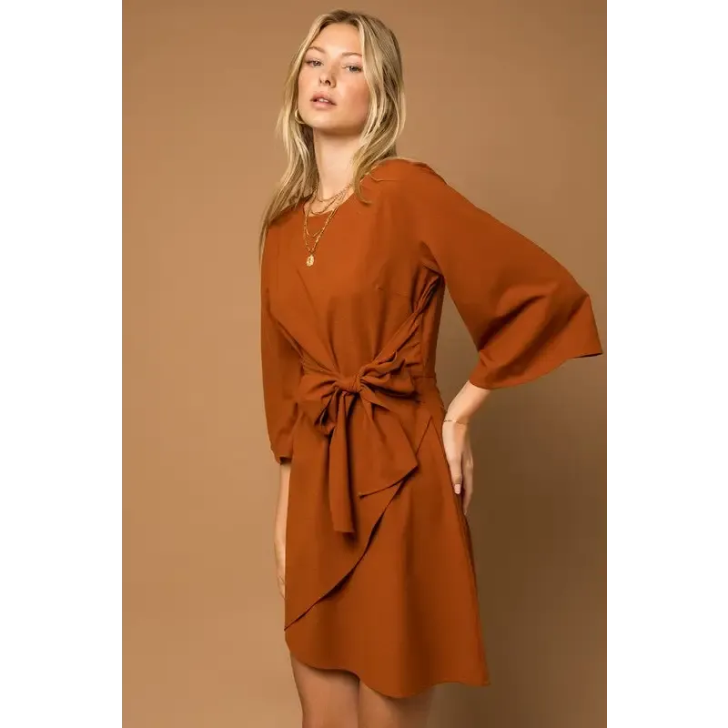 Kimono Sleeve Tie Wrap Dress