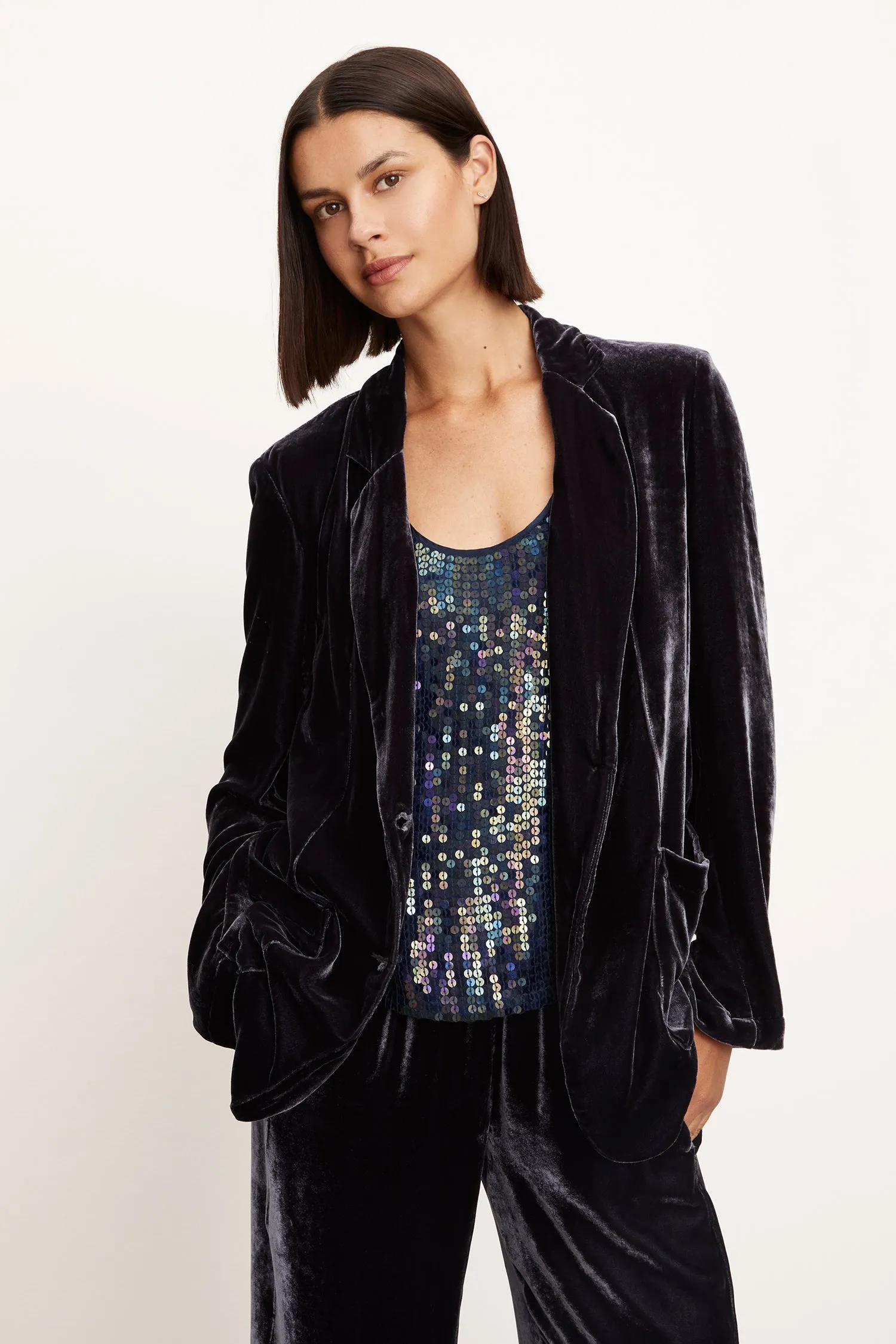 Kyla Navy Velvet Blazer Jacket