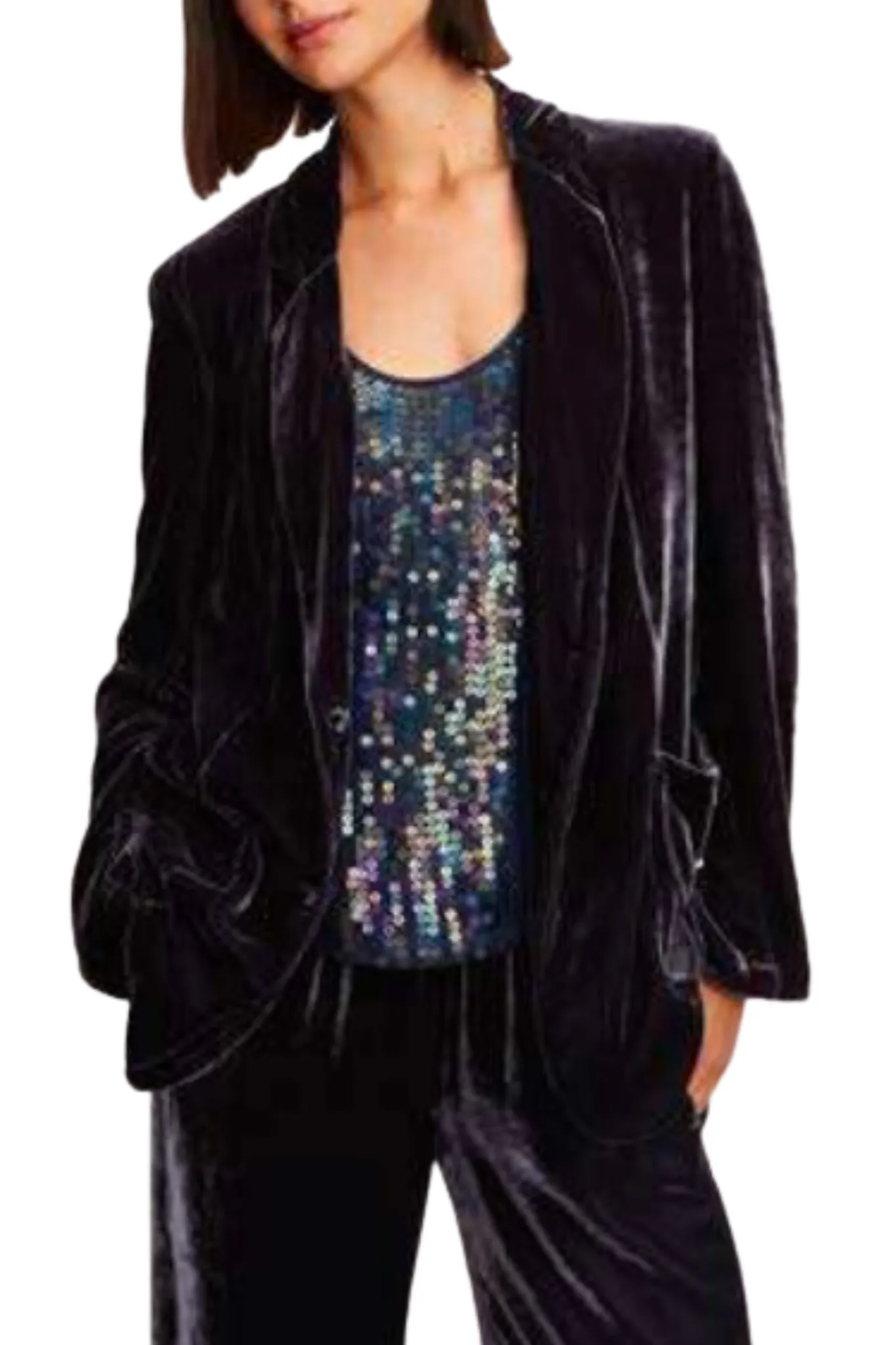 Kyla Navy Velvet Blazer Jacket