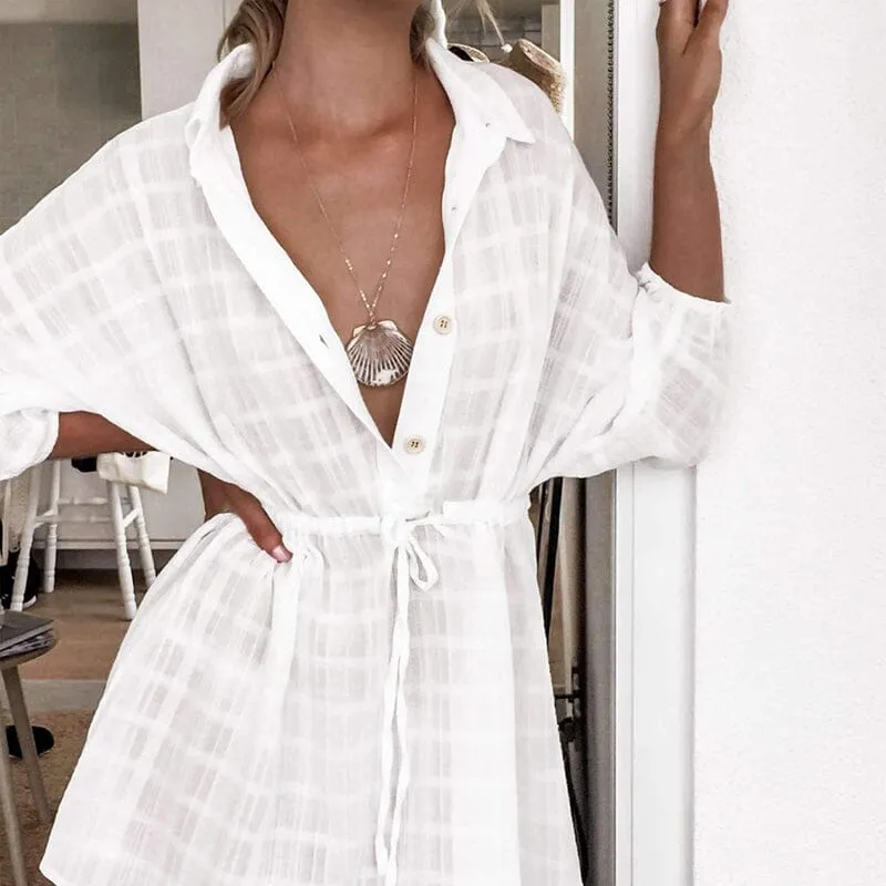 Lapel Single-Breasted Pumped Beach Dress