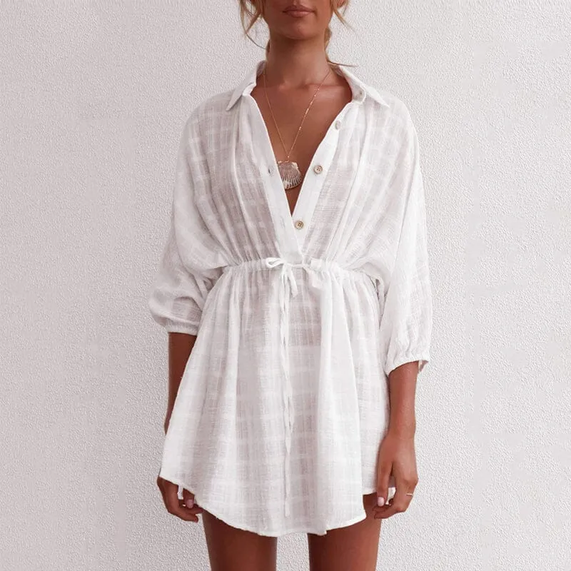 Lapel Single-Breasted Pumped Beach Dress