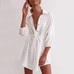 Lapel Single-Breasted Pumped Beach Dress