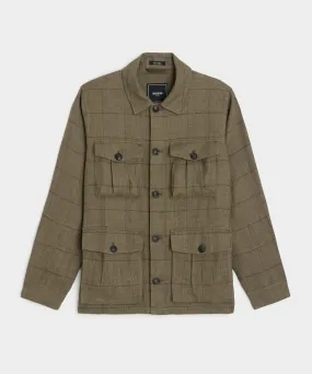 Linen Field Jacket in Olive Windowpane