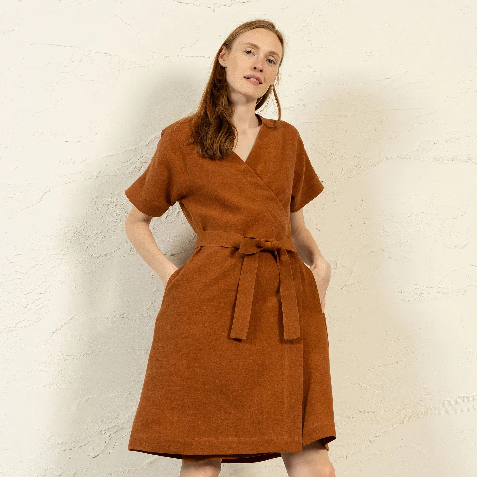 Linen Wrap Dress Eliana Almond Brown