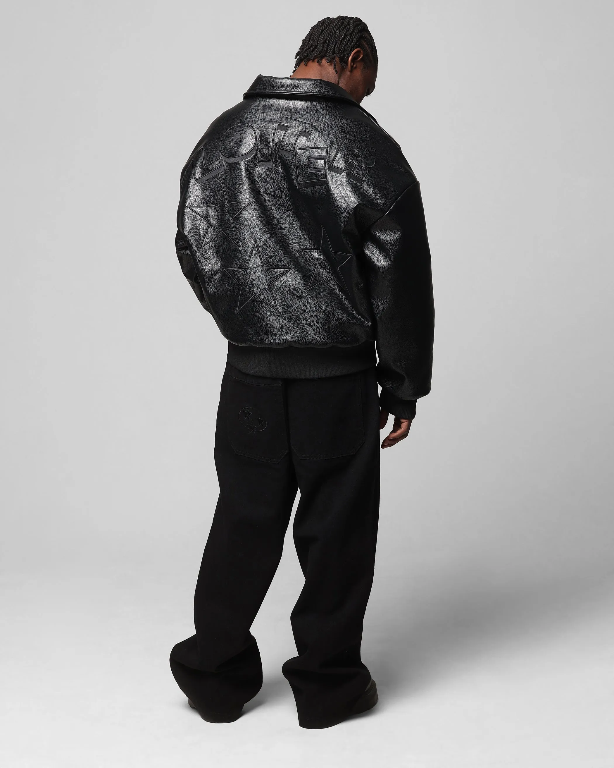 Loiter Solar PU Leather Varsity Jacket Black