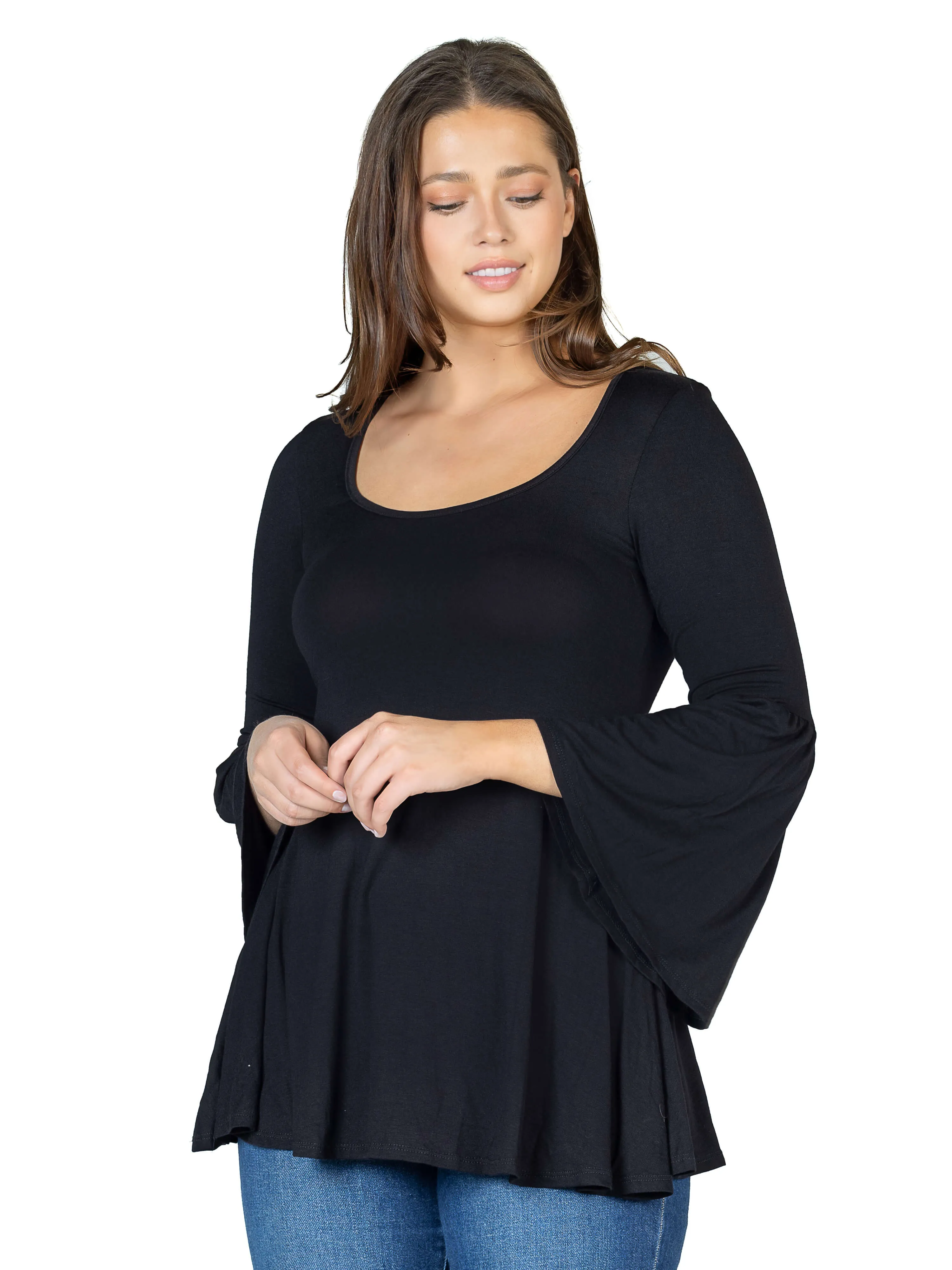 Long Bell Sleeve Flared Tunic Top