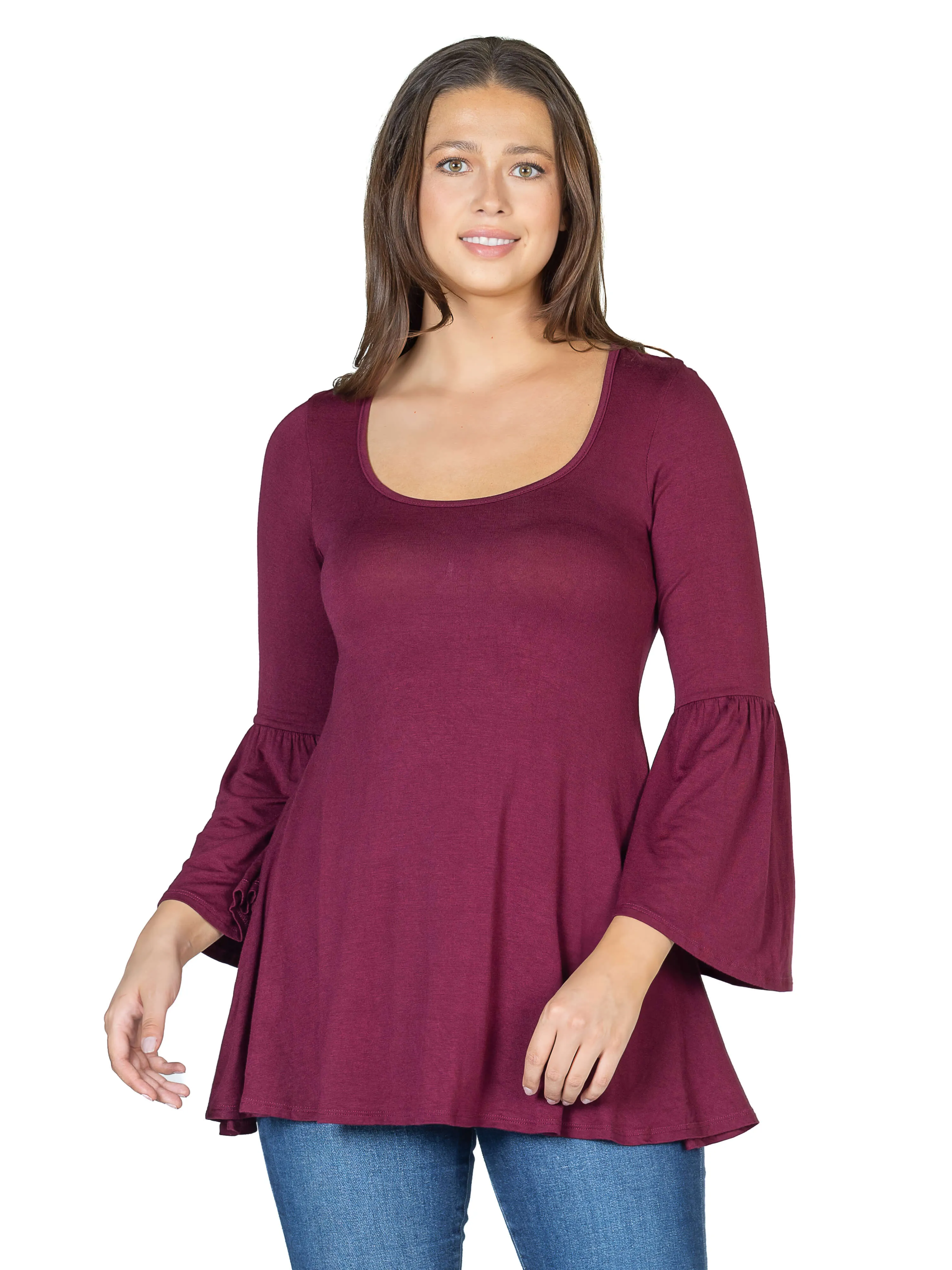 Long Bell Sleeve Flared Tunic Top