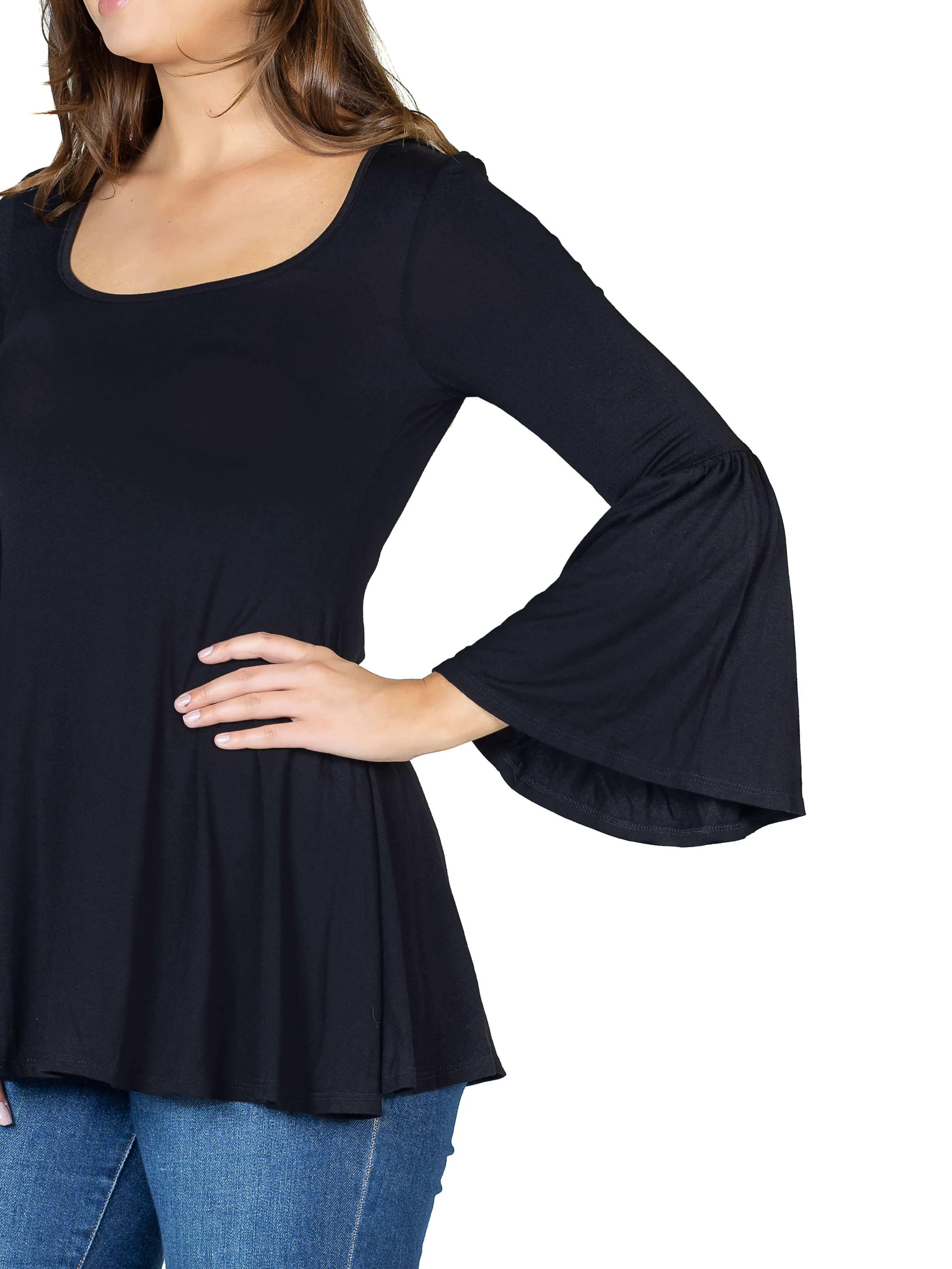 Long Bell Sleeve Flared Tunic Top