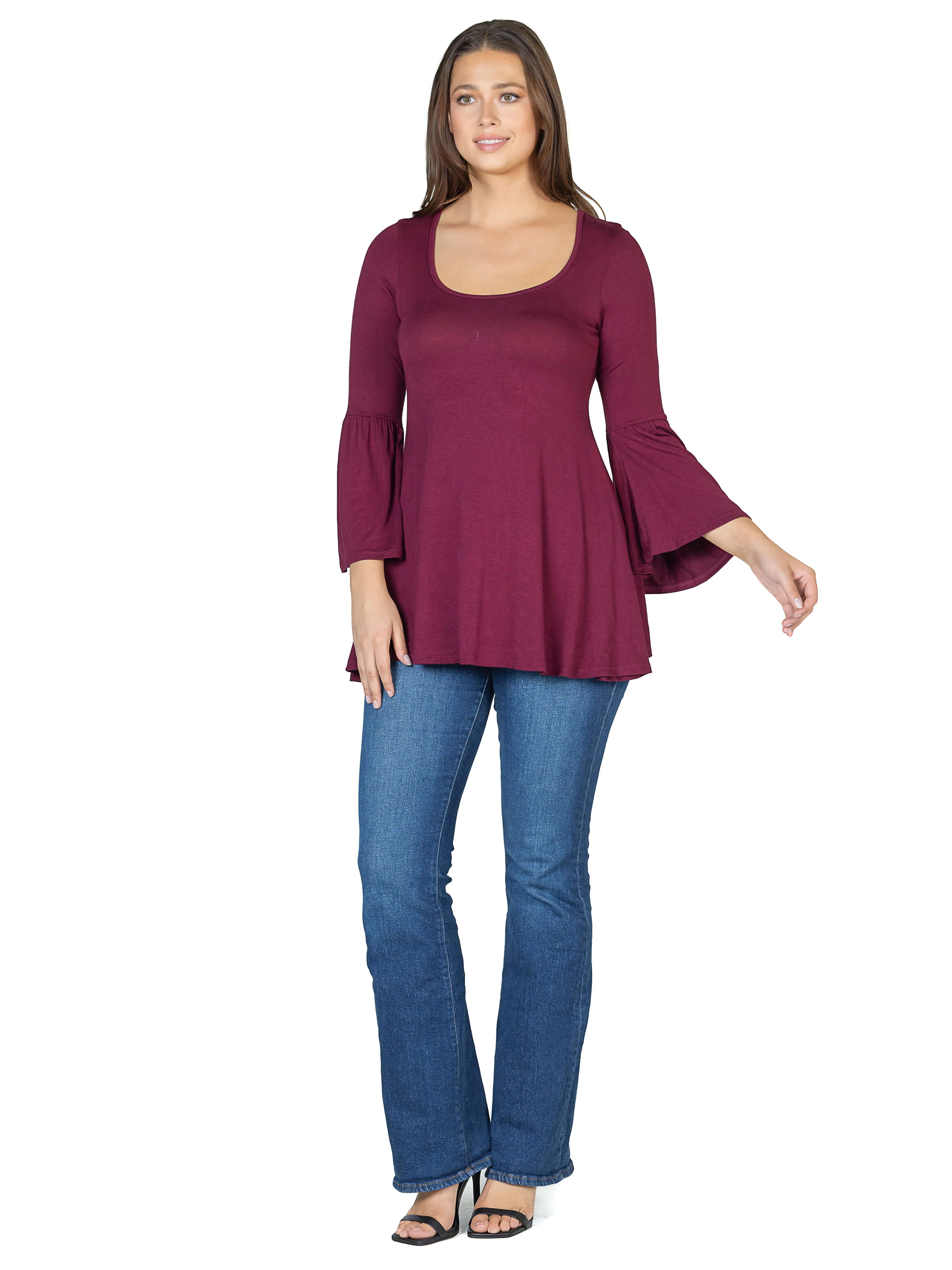 Long Bell Sleeve Flared Tunic Top