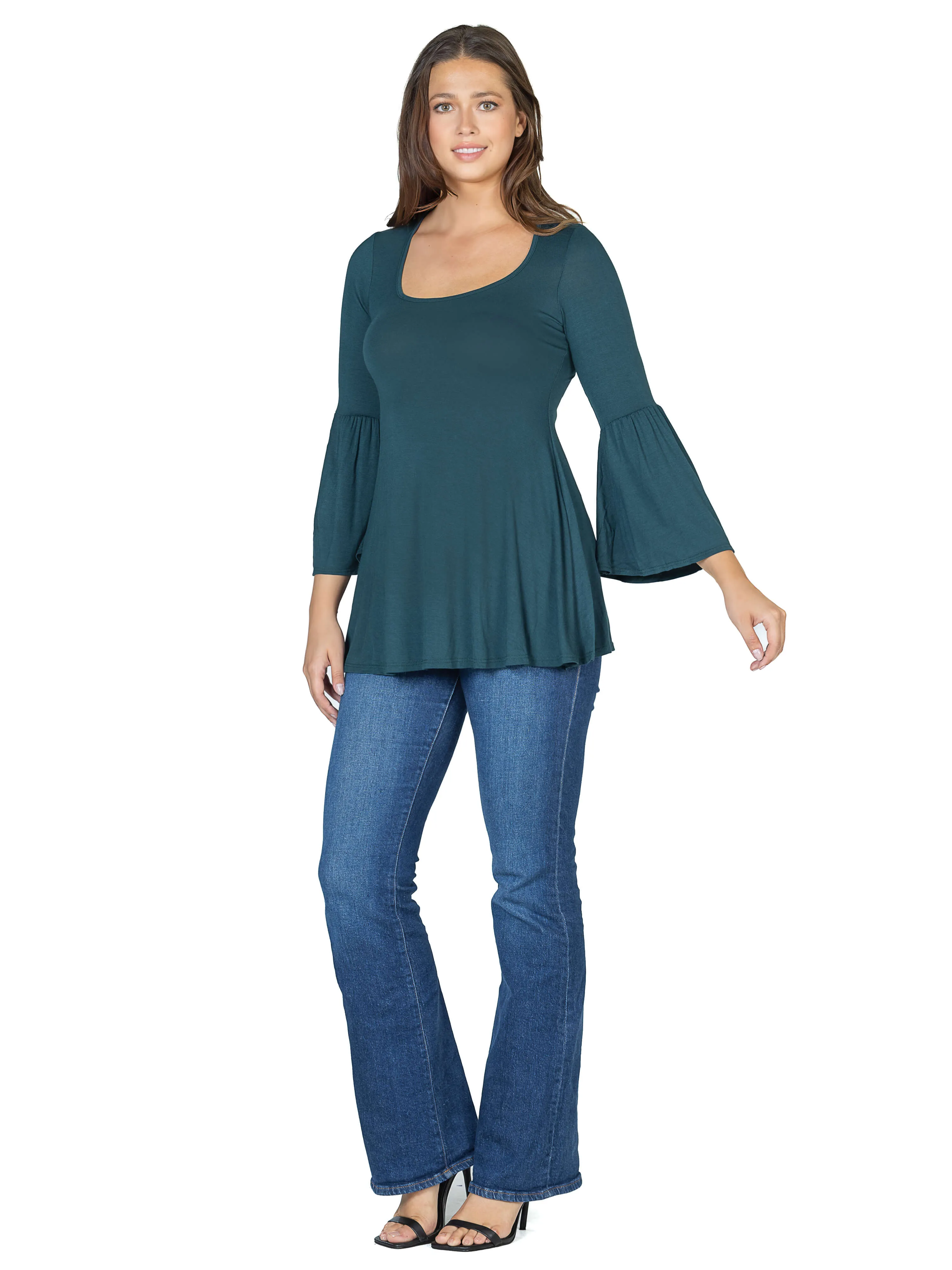 Long Bell Sleeve Flared Tunic Top