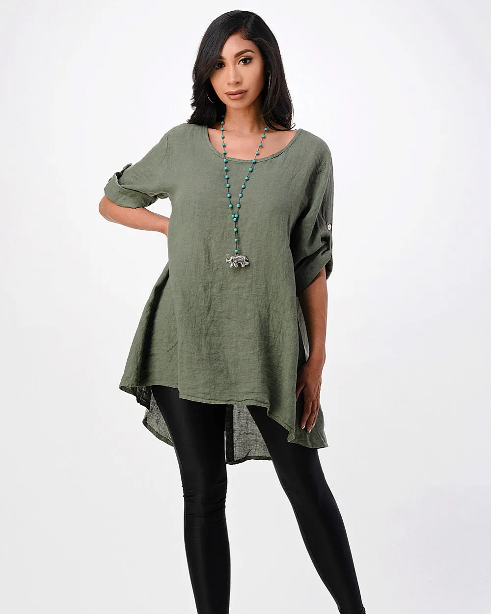 Long Italian Linen Button Back Top Tunic