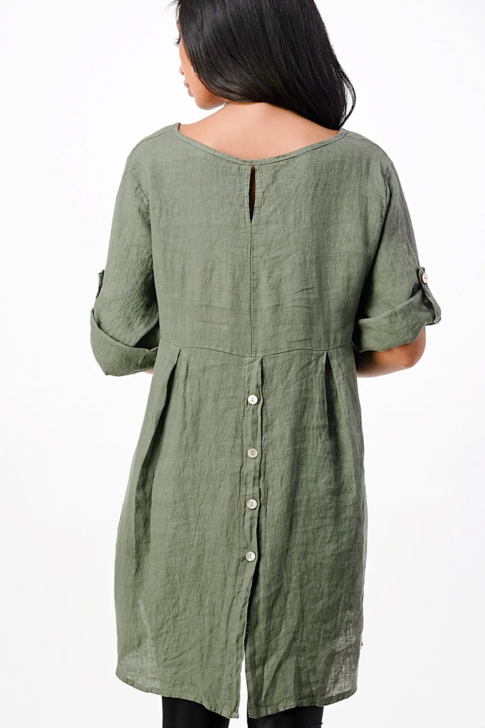 Long Italian Linen Button Back Top Tunic