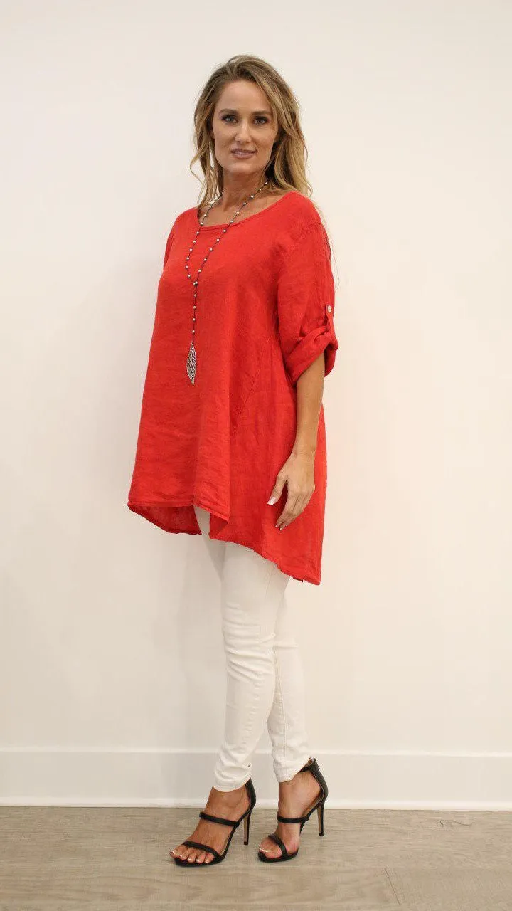 Long Italian Linen Button Back Top Tunic