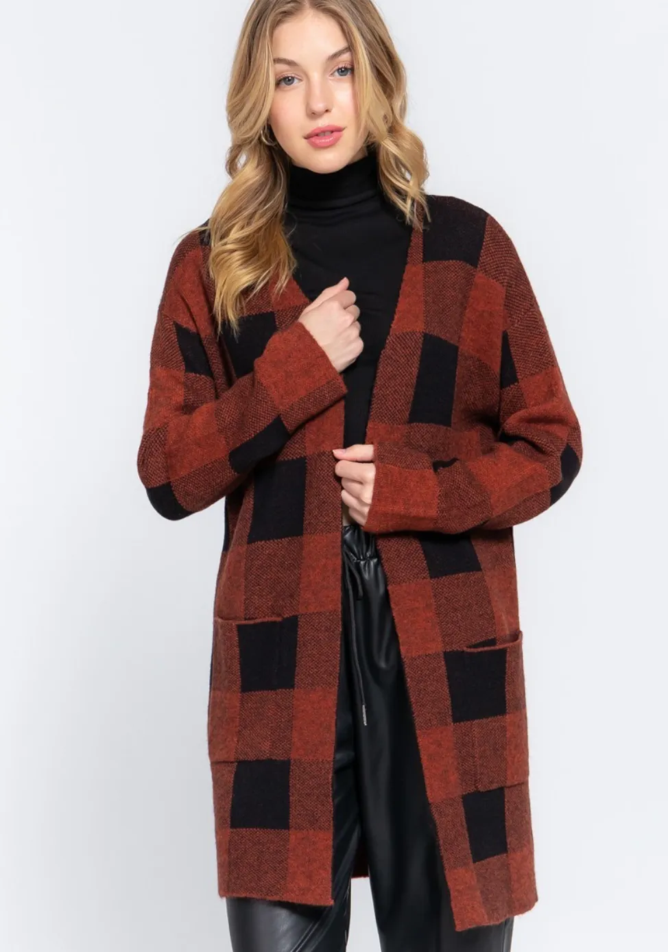 Long Plaid Open Front Cardigan - Assorted Colours