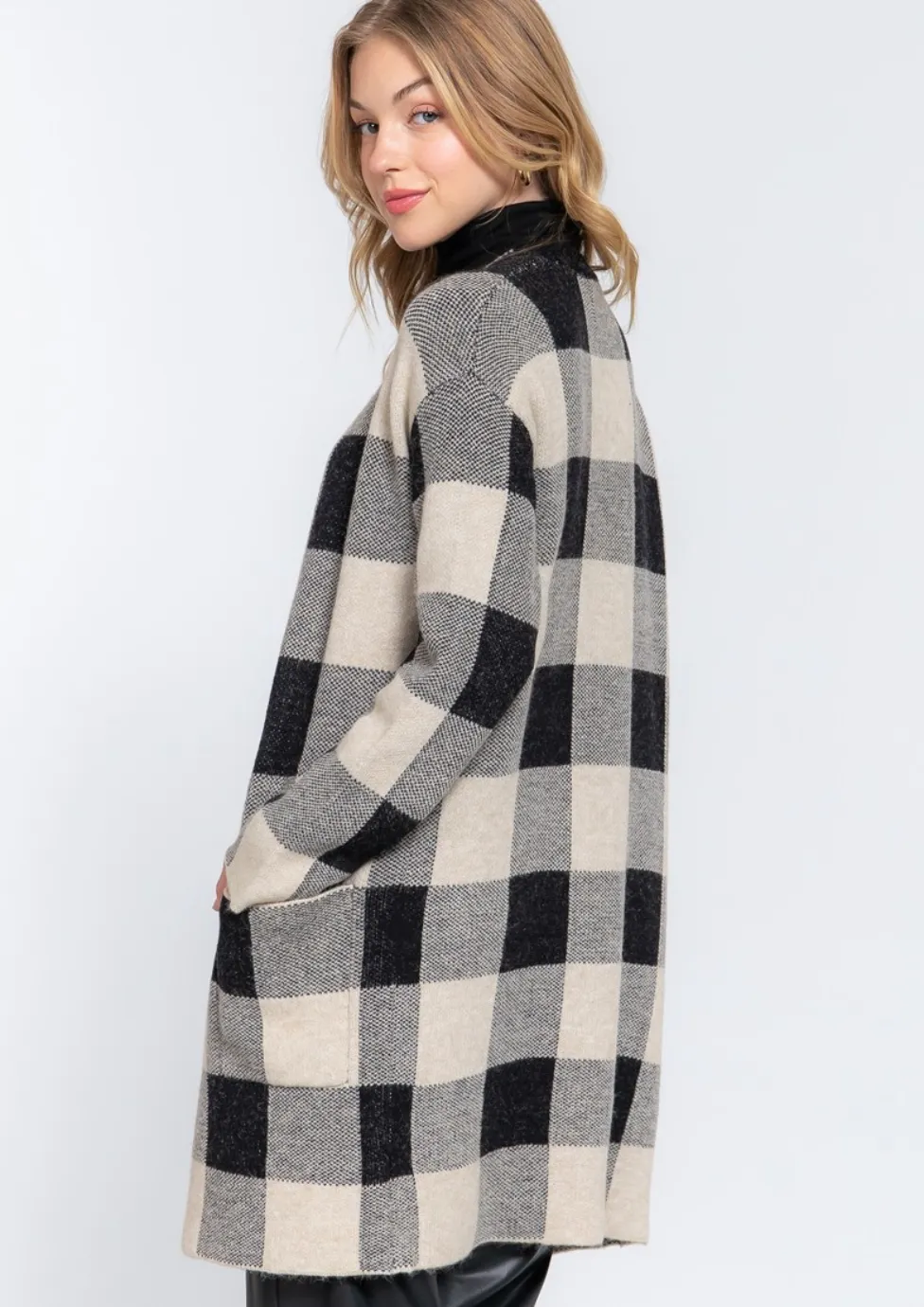 Long Plaid Open Front Cardigan - Assorted Colours