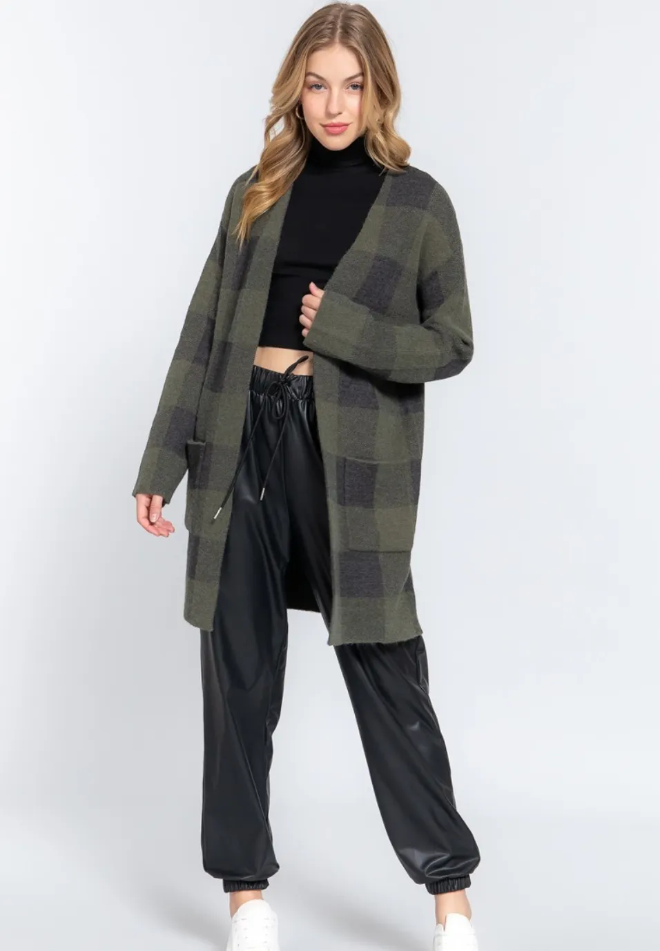 Long Plaid Open Front Cardigan - Assorted Colours